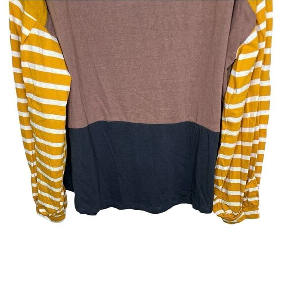 Umgee Yellow/Brown/Gray Long Puff Sleeve Color-block Striped Top 1XL - Picture 5 of 11